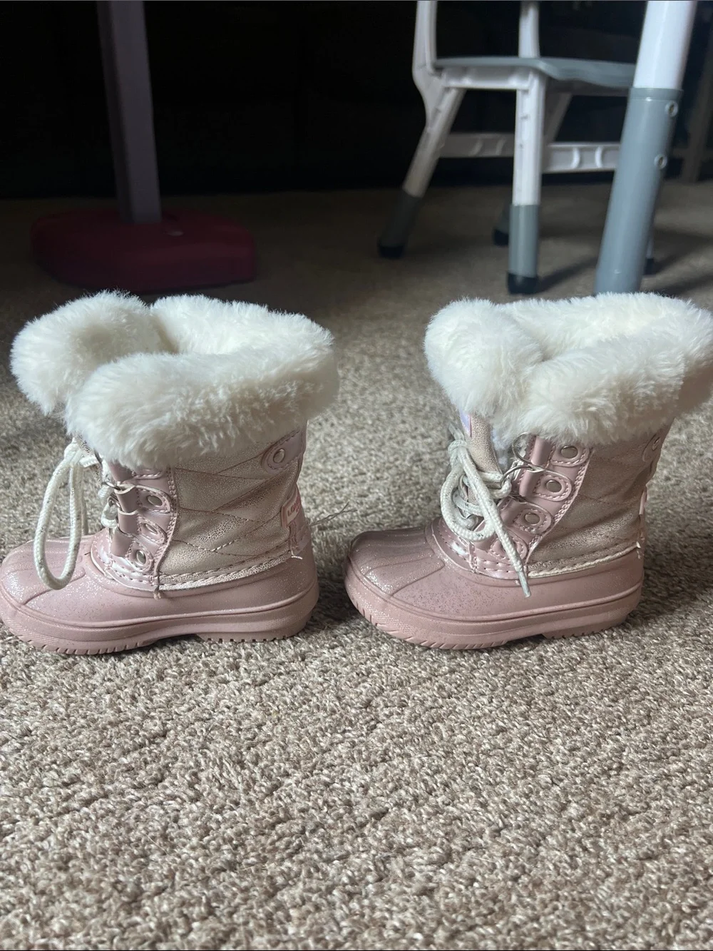 Toddler Size 6 Pink Faux-Fur Winter Boots